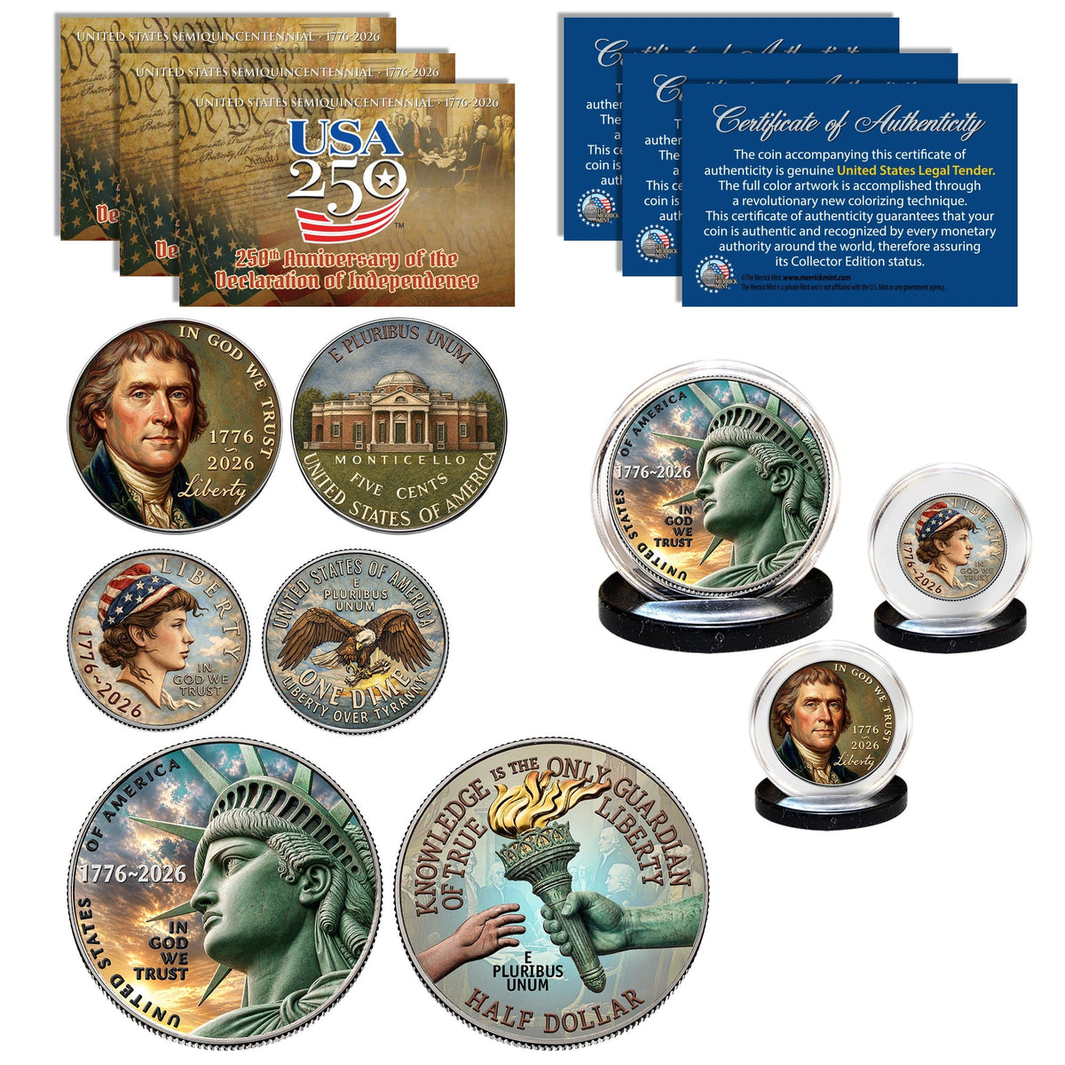 America 250 Colorized Three-Coin Set